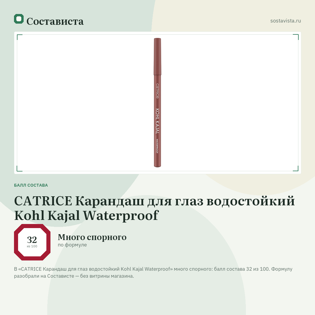 CATRICE Карандаш для глаз водостойкий Kohl Kajal Waterproof: балл состава 32 из 100 — Состависта