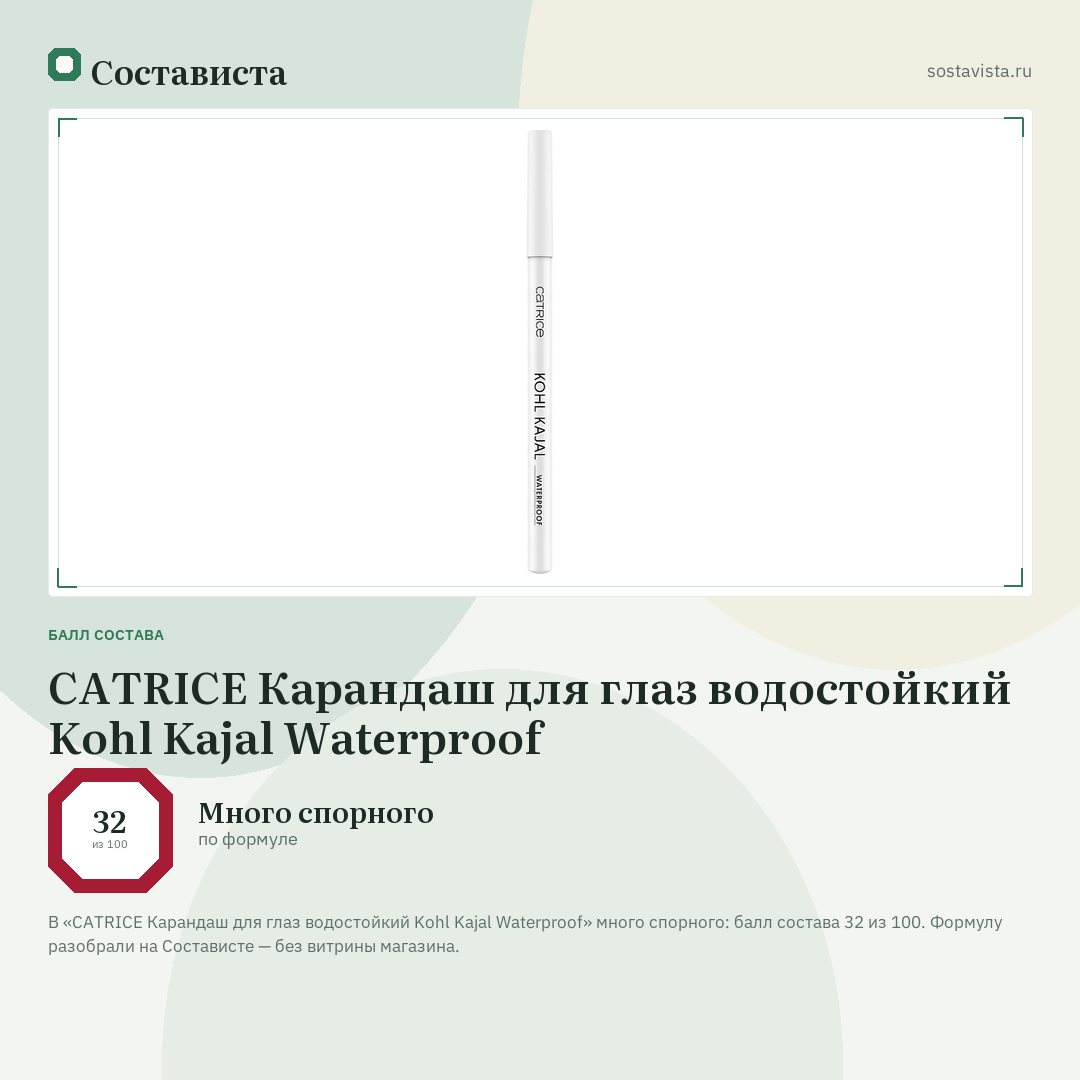 CATRICE Карандаш для глаз водостойкий Kohl Kajal Waterproof: балл состава 32 из 100 — Состависта