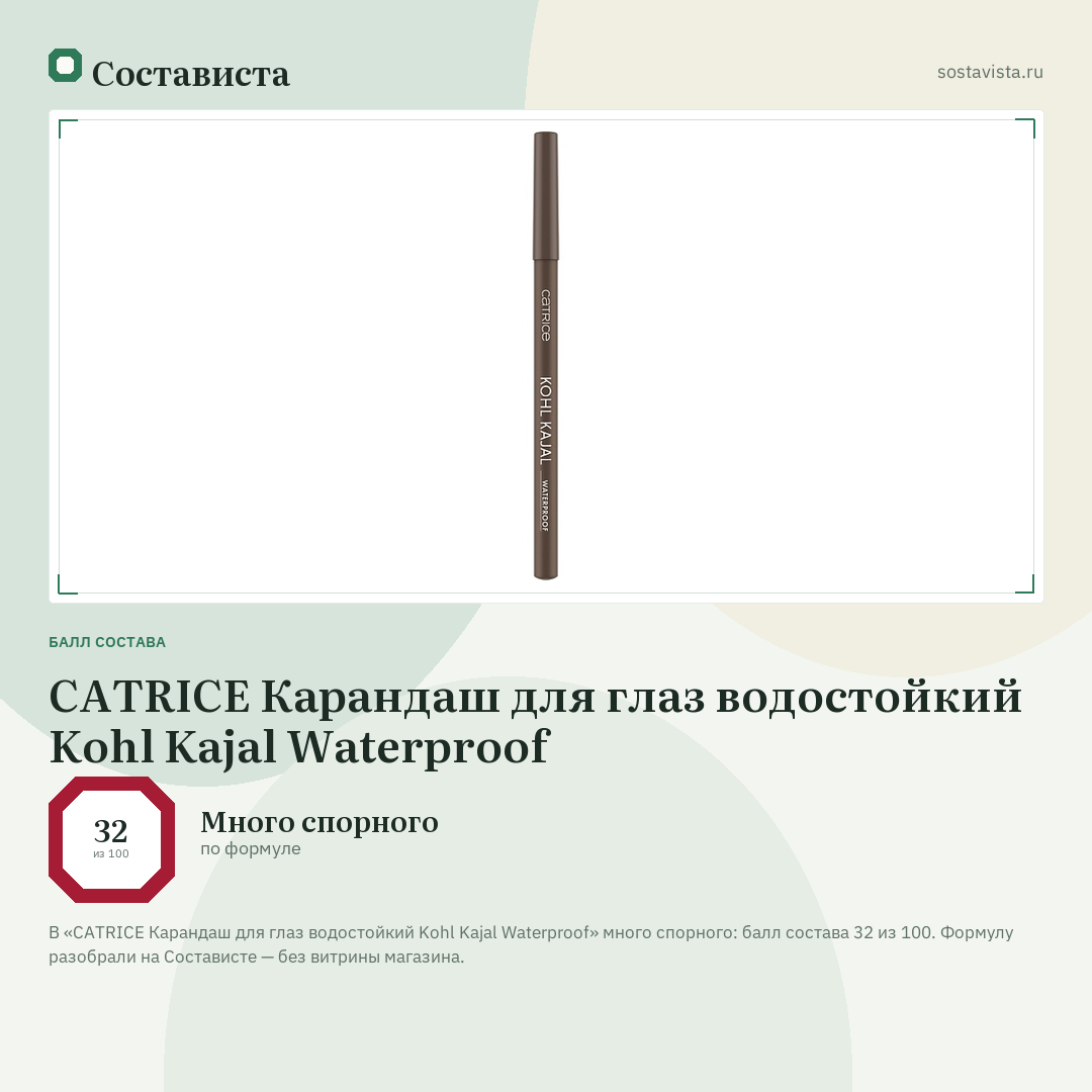 CATRICE Карандаш для глаз водостойкий Kohl Kajal Waterproof: балл состава 32 из 100 — Состависта