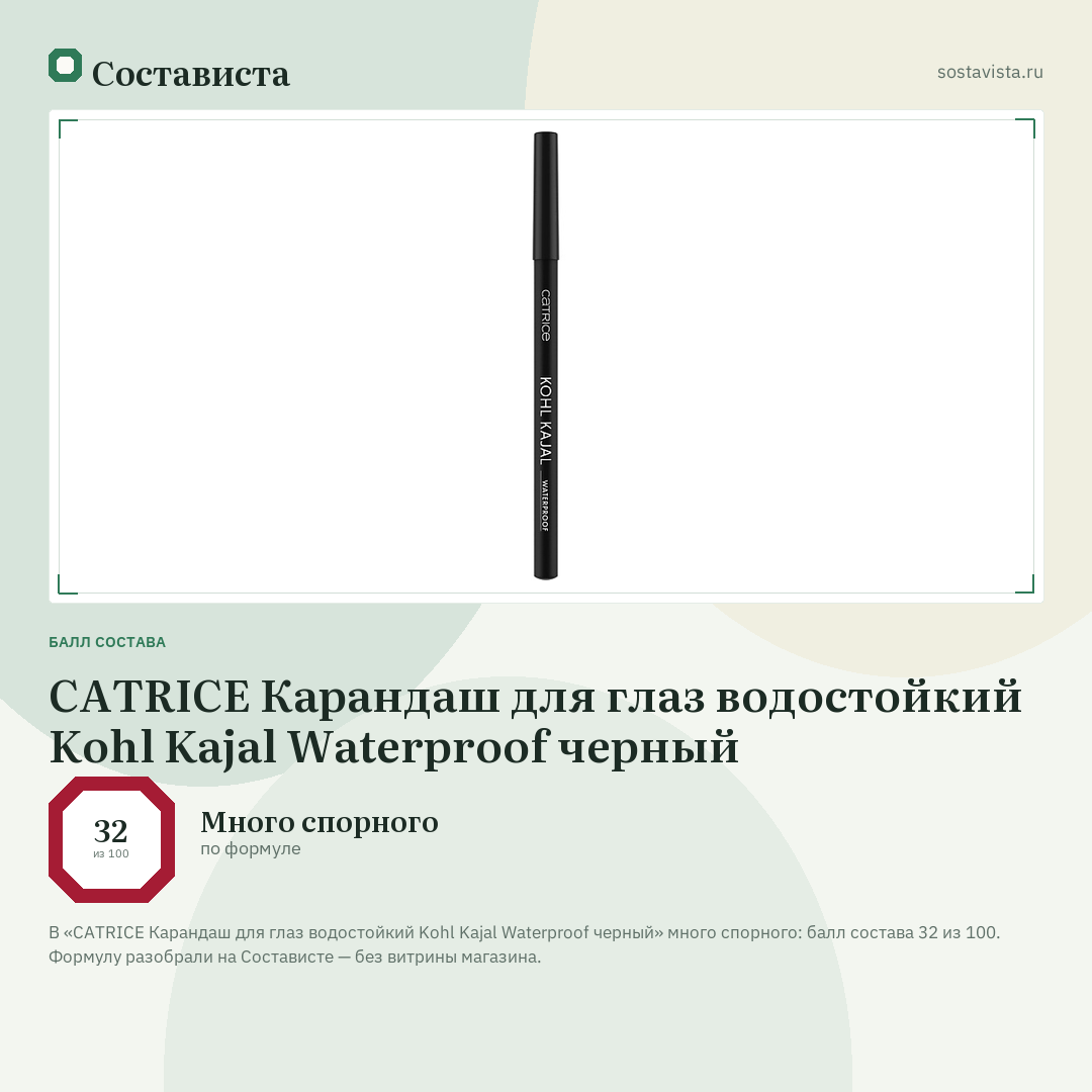 CATRICE Карандаш для глаз водостойкий Kohl Kajal Waterproof черный: балл состава 32 из 100 — Состависта