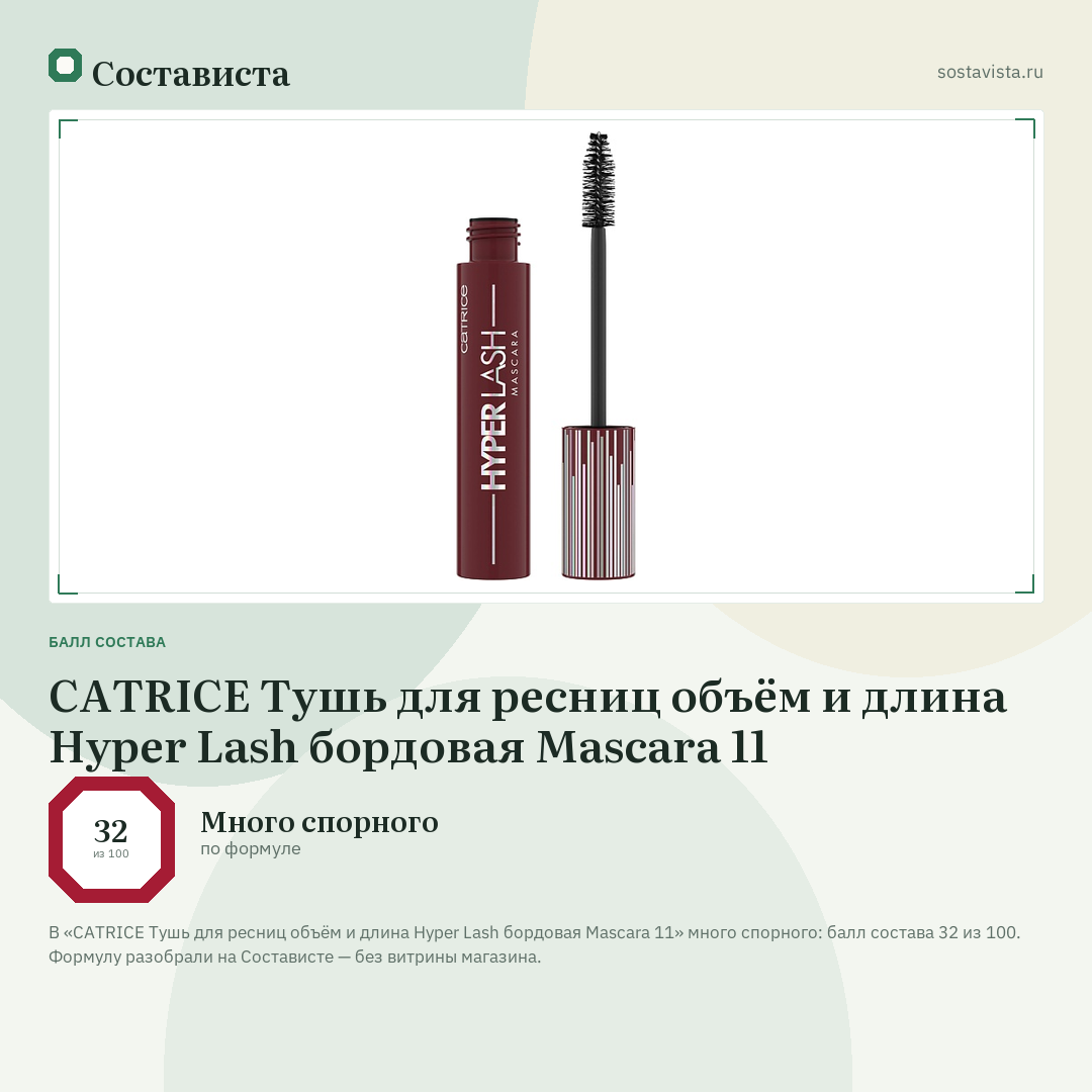 CATRICE Тушь для ресниц объём и длина Hyper Lash бордовая Mascara 11: балл состава 32 из 100 — Состависта