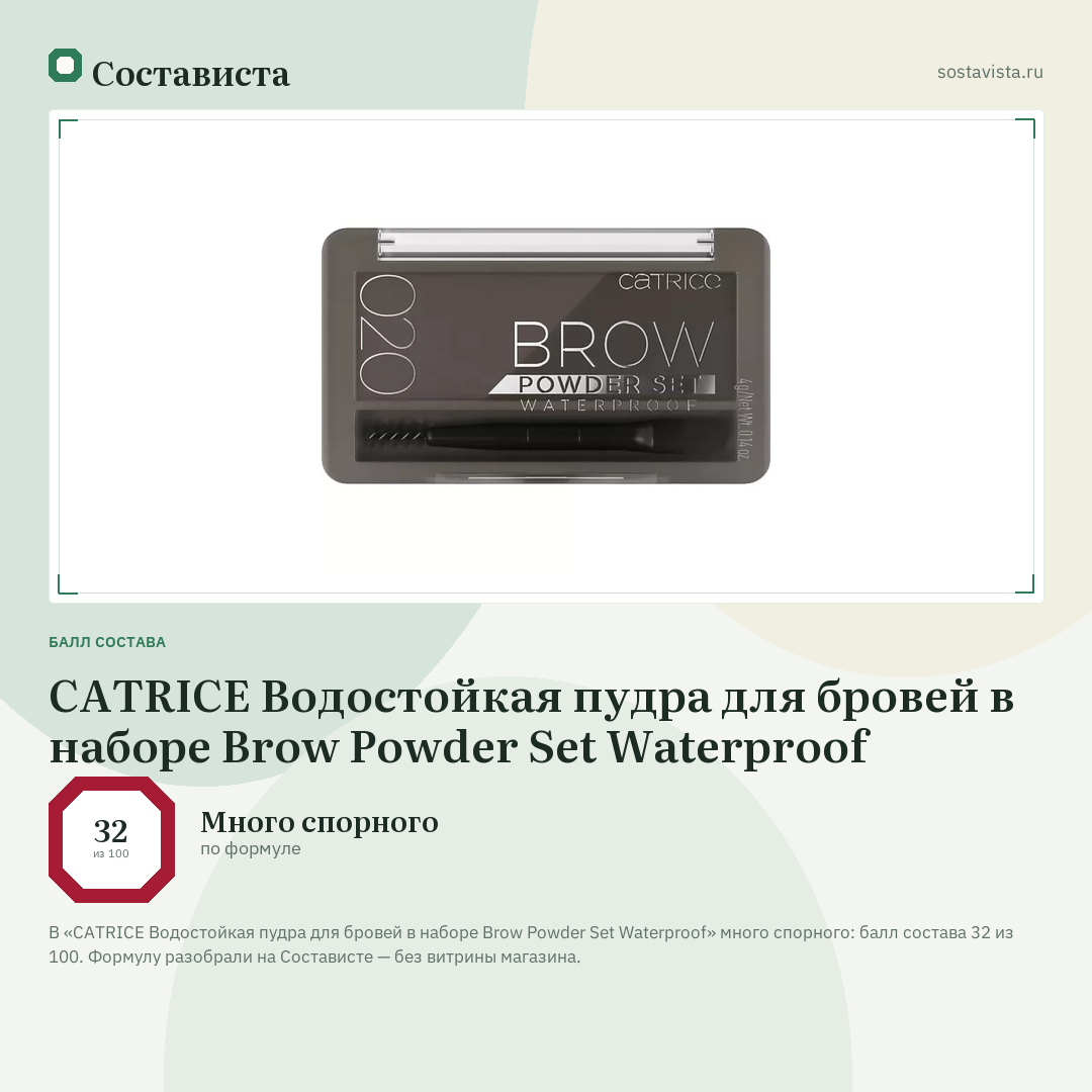 CATRICE Водостойкая пудра для бровей в наборе Brow Powder Set Waterproof: балл состава 32 из 100 — Состависта