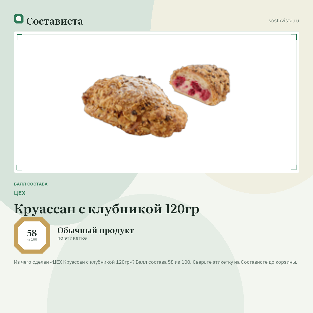 ЦЕХ Круассан с клубникой 120гр: балл состава 58 из 100 — Состависта