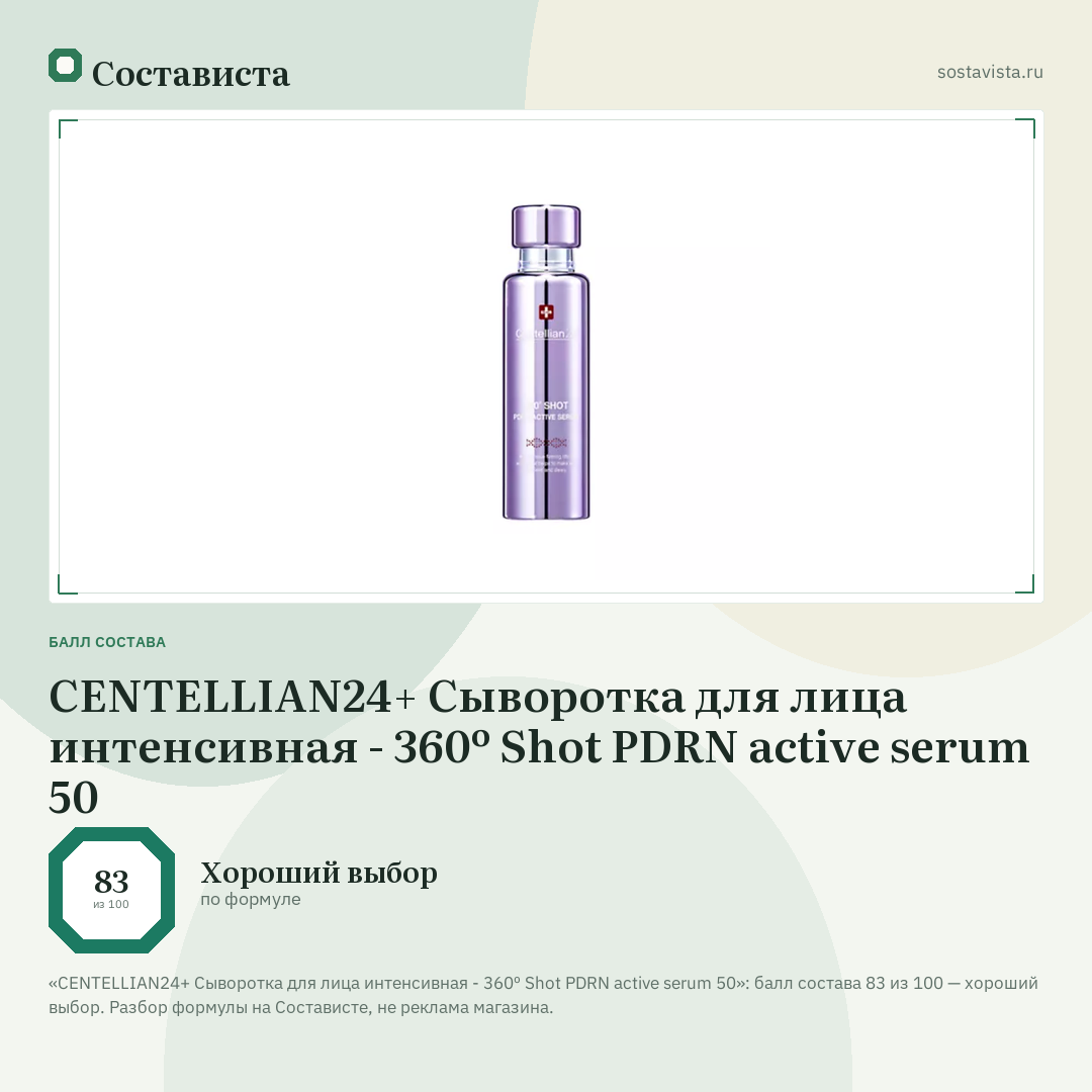 CENTELLIAN24+ Сыворотка для лица интенсивная - 360º Shot PDRN active serum 50: балл состава 83 из 100 — Состависта