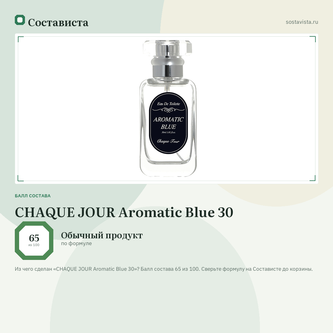 CHAQUE JOUR Aromatic Blue 30: балл состава 65 из 100 — Состависта