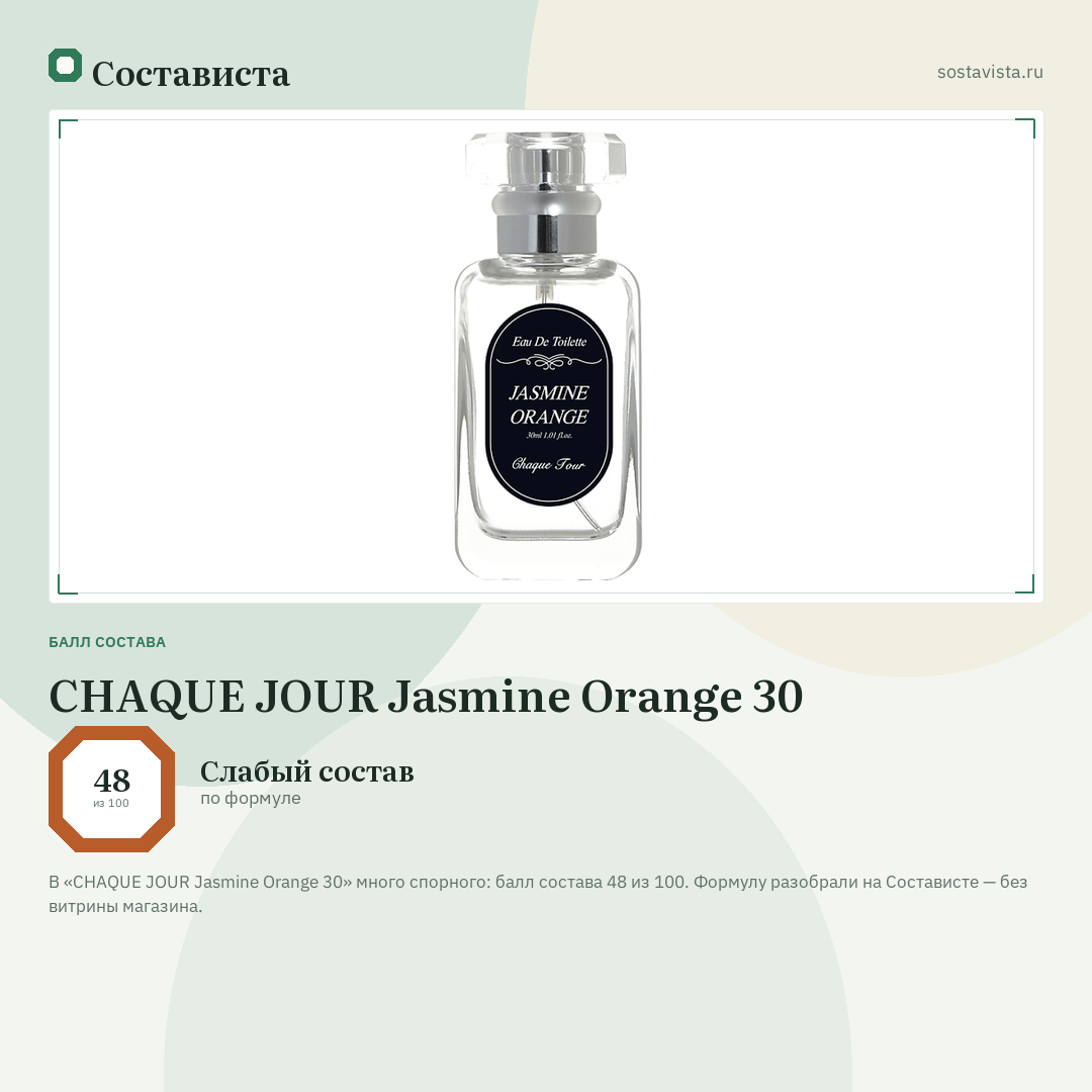 CHAQUE JOUR Jasmine Orange 30: балл состава 48 из 100 — Состависта