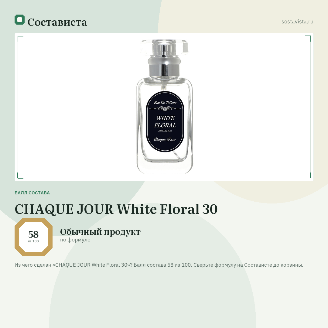 CHAQUE JOUR White Floral 30: балл состава 58 из 100 — Состависта