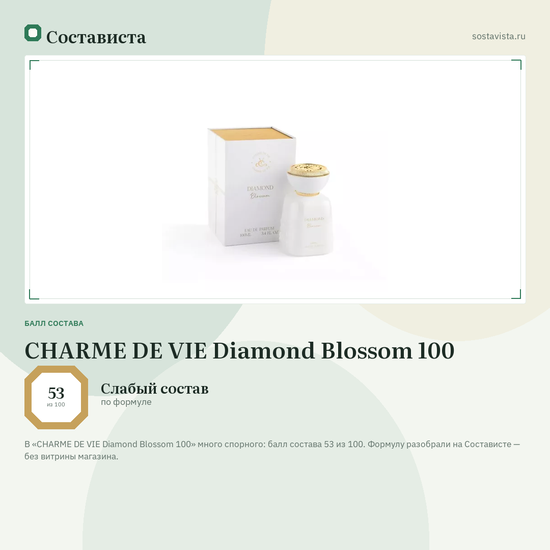 CHARME DE VIE Diamond Blossom 100: балл состава 53 из 100 — Состависта