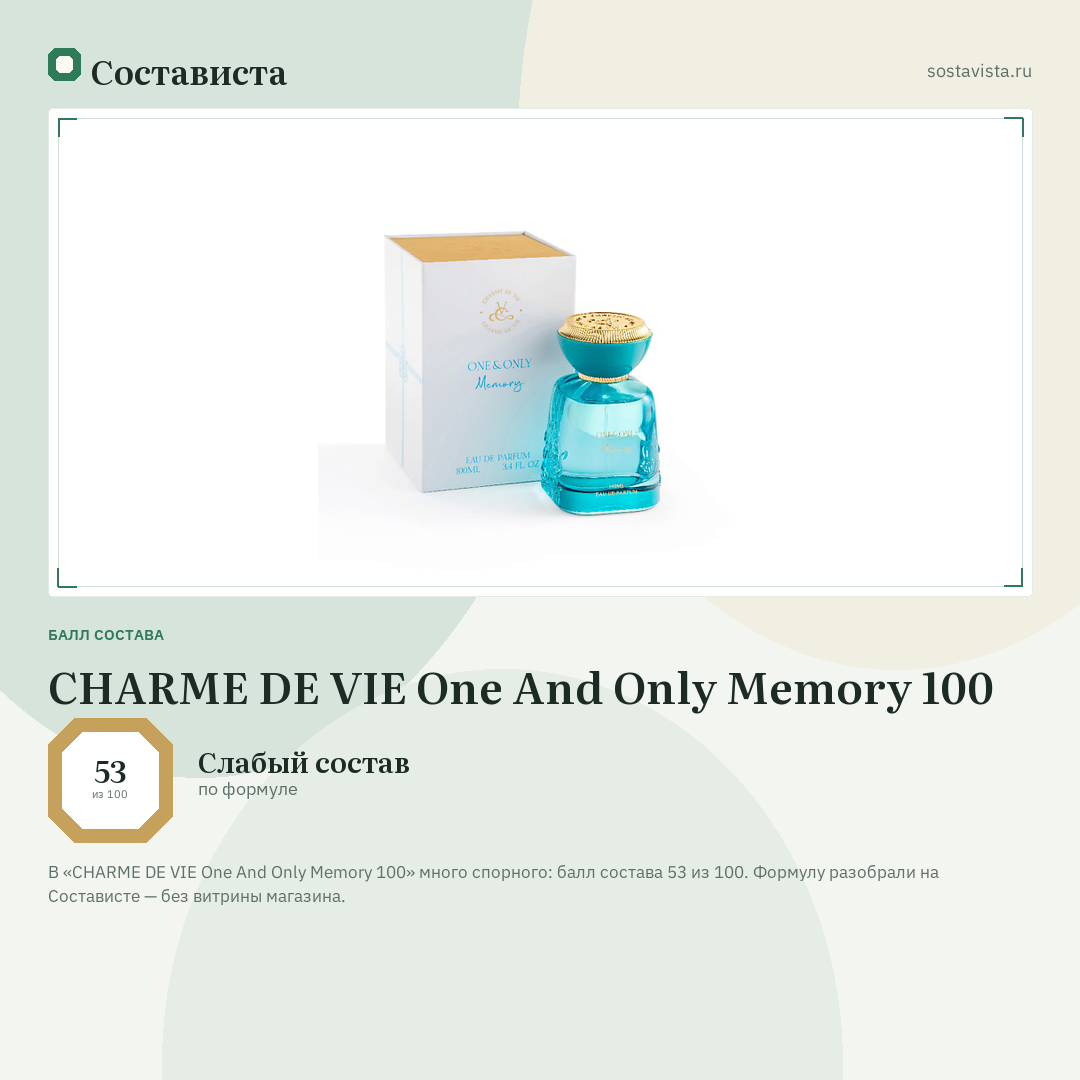 CHARME DE VIE One And Only Memory 100: балл состава 53 из 100 — Состависта