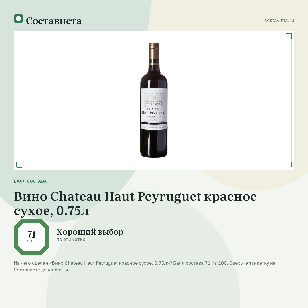 Вино Chateau Haut Peyruguet красное сухое, 0.75л: балл состава 71 из 100 — Состависта