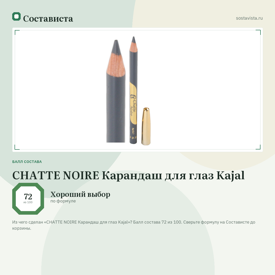 CHATTE NOIRE Карандаш для глаз Kajal: балл состава 72 из 100 — Состависта