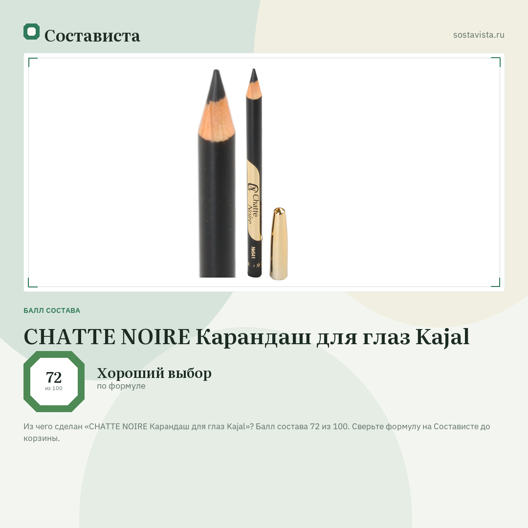 CHATTE NOIRE Карандаш для глаз Kajal: балл состава 72 из 100 — Состависта