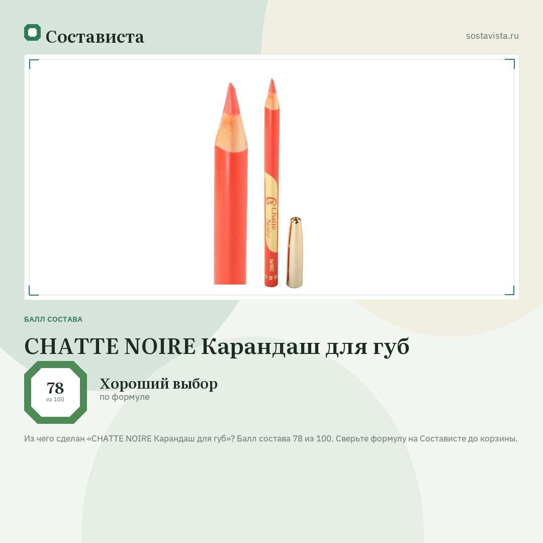 CHATTE NOIRE Карандаш для губ: балл состава 78 из 100 — Состависта