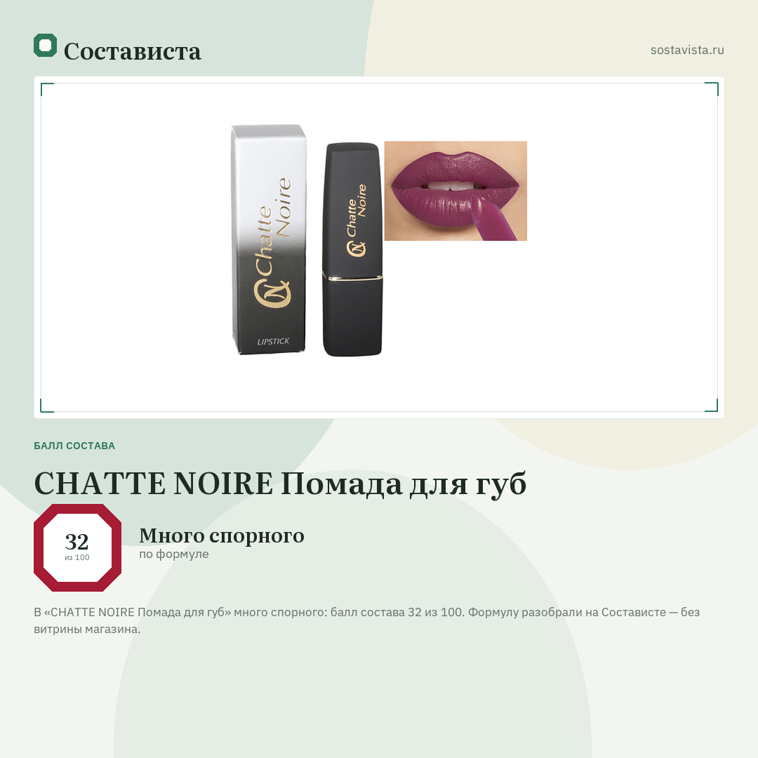 CHATTE NOIRE Помада для губ: балл состава 32 из 100 — Состависта