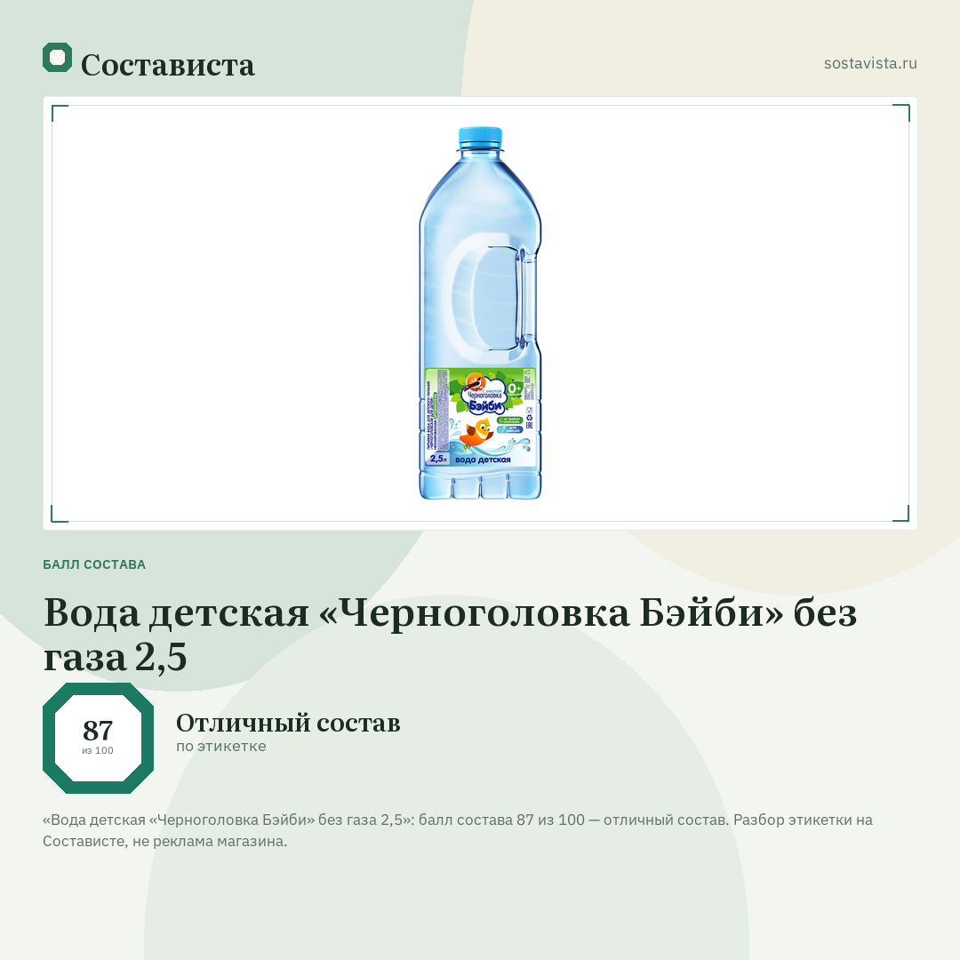 Вода детская «Черноголовка Бэйби» без газа 2,5: балл состава 87 из 100 — Состависта