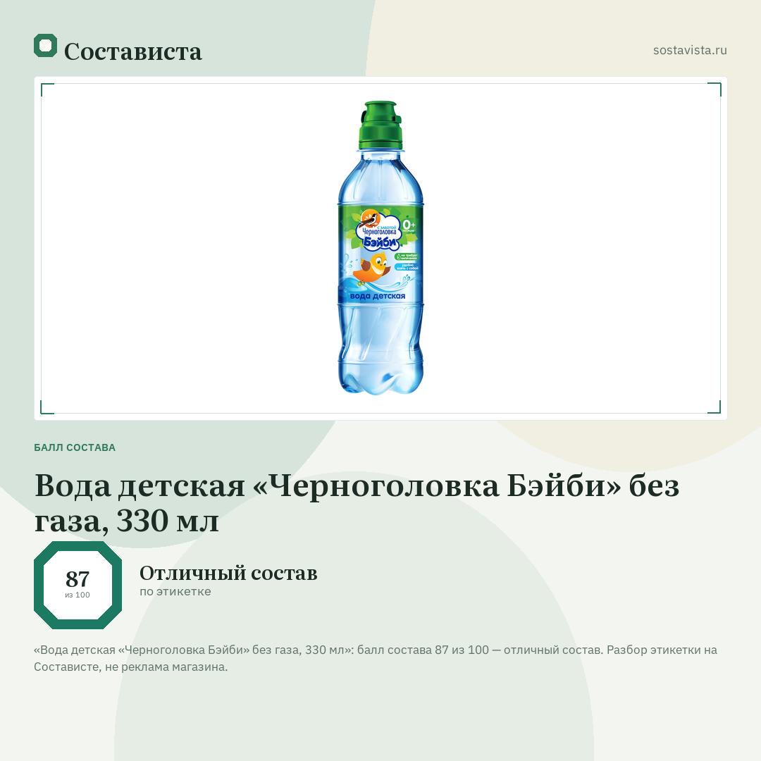 Вода детская «Черноголовка Бэйби» без газа, 330 мл: балл состава 87 из 100 — Состависта