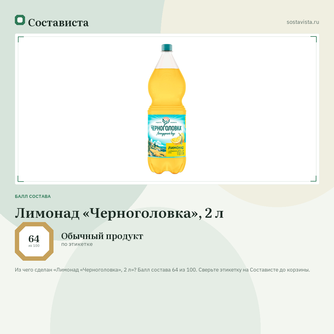 Лимонад «Черноголовка», 2 л: балл состава 64 из 100 — Состависта