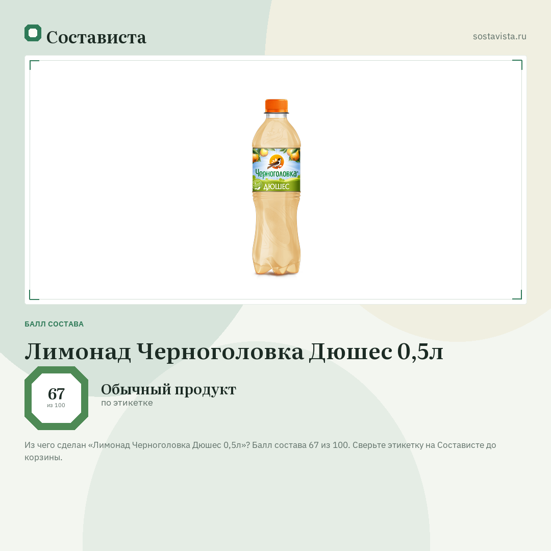 Лимонад Черноголовка Дюшес 0,5л: балл состава 67 из 100 — Состависта