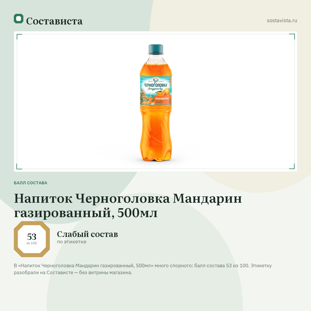 Напиток Черноголовка Мандарин газированный, 500мл: балл состава 53 из 100 — Состависта