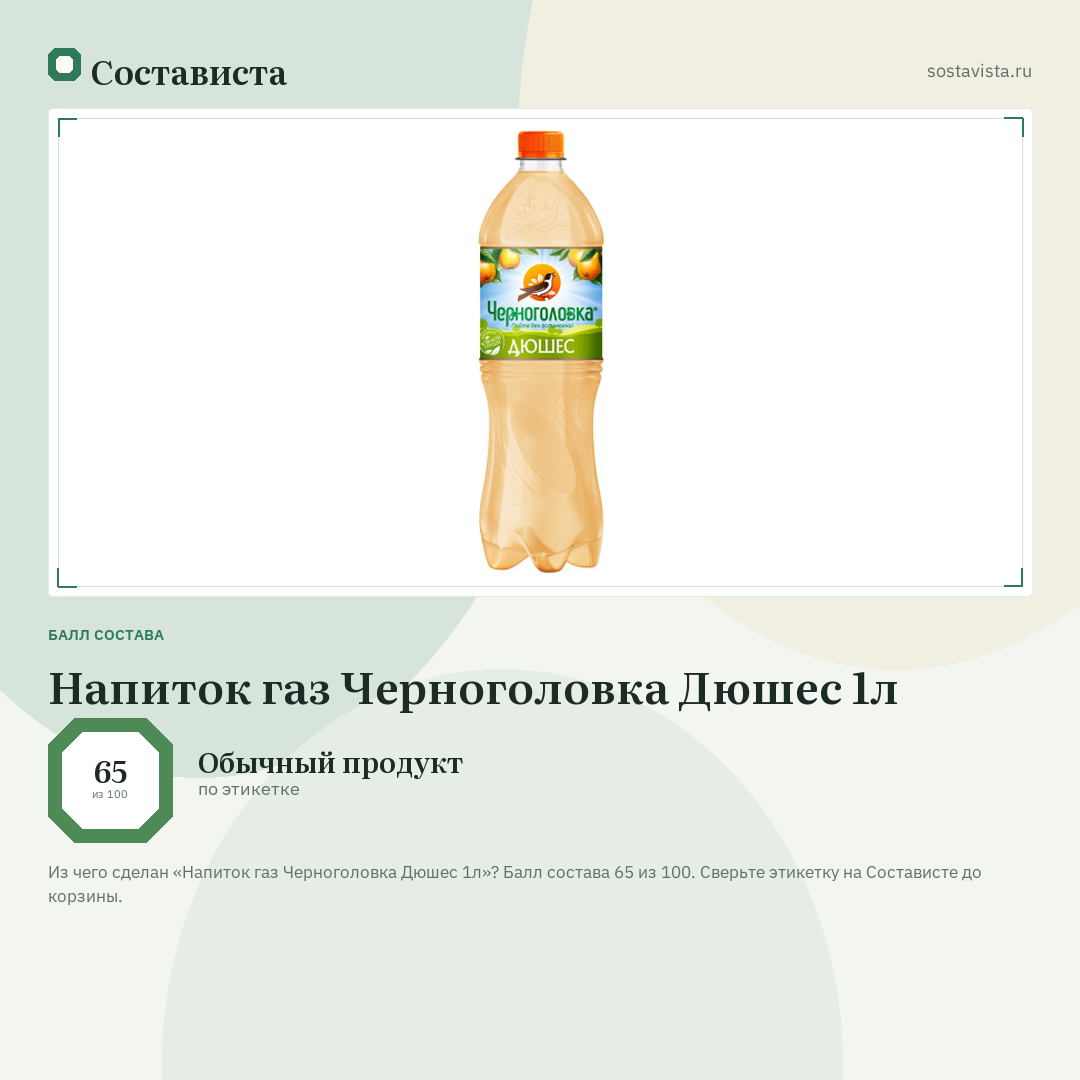Напиток газ Черноголовка Дюшес 1л: балл состава 65 из 100 — Состависта
