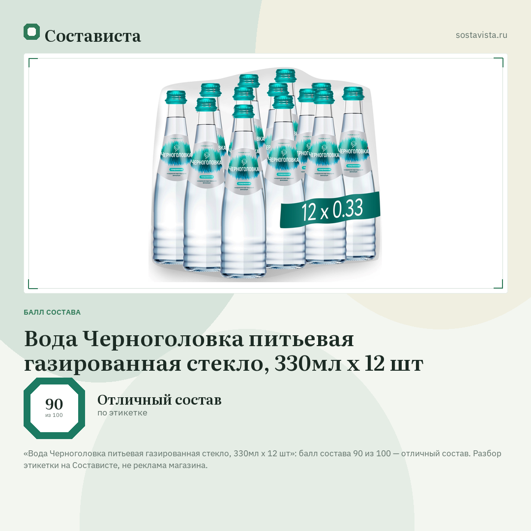 Вода Черноголовка питьевая газированная стекло, 330мл x 12 шт: балл состава 90 из 100 — Состависта