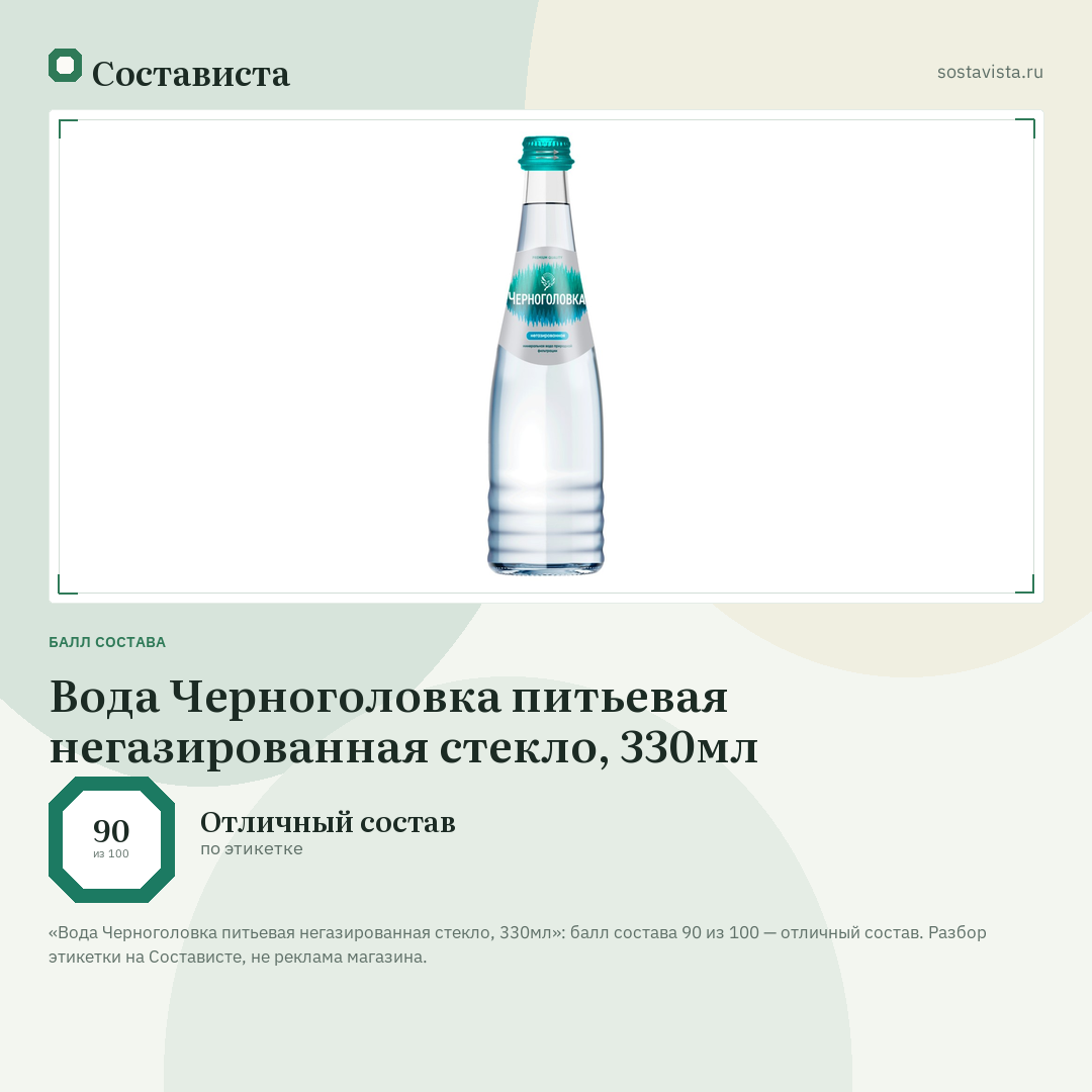 Вода Черноголовка питьевая негазированная стекло, 330мл: балл состава 90 из 100 — Состависта