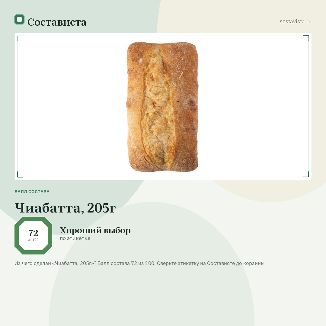 Чиабатта, 205г: балл состава 72 из 100 — Состависта