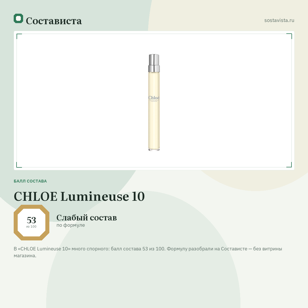 CHLOE Lumineuse 10: балл состава 53 из 100 — Состависта