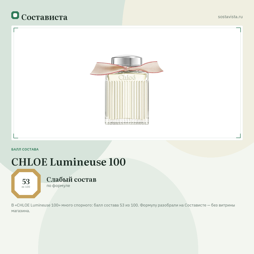CHLOE Lumineuse 100: балл состава 53 из 100 — Состависта