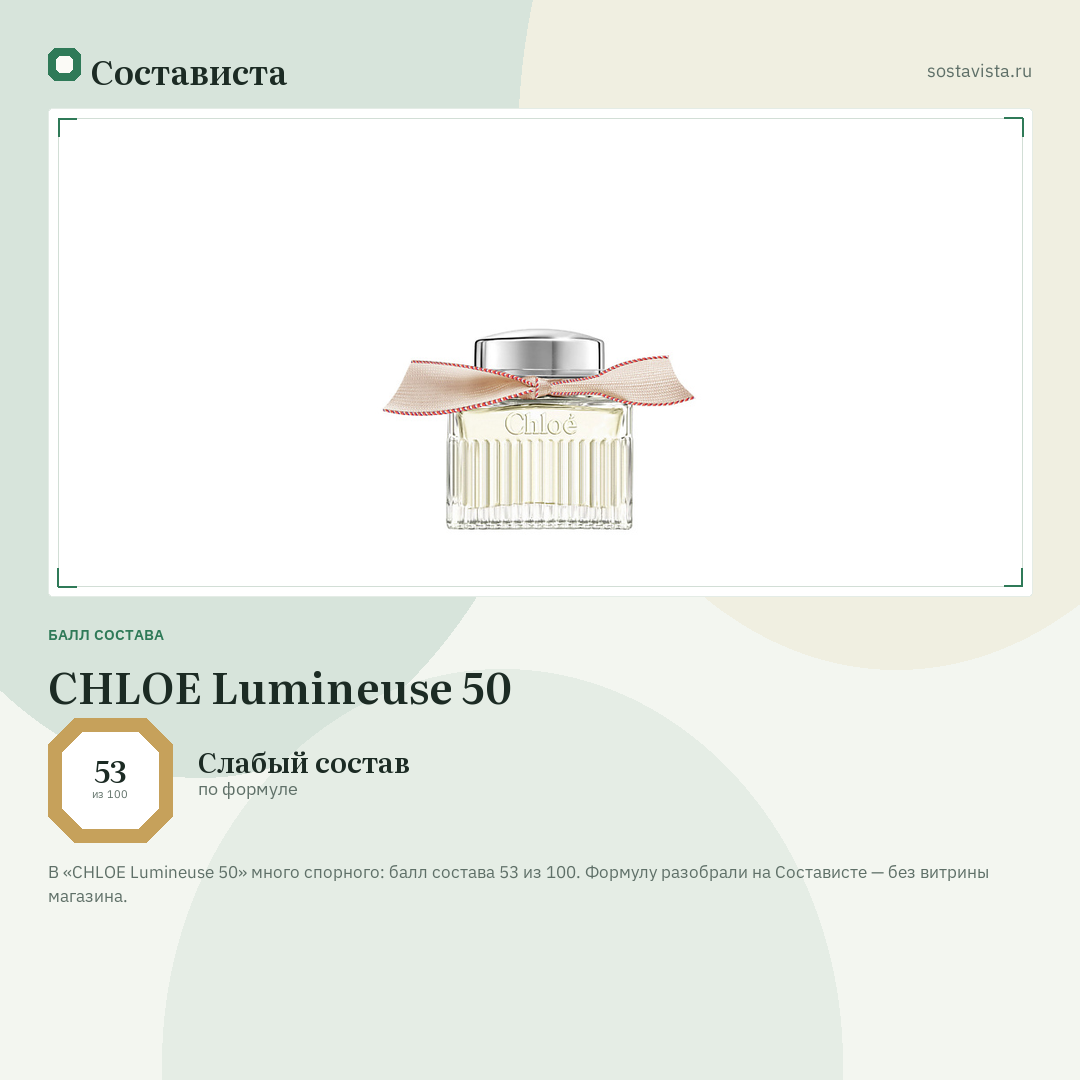 CHLOE Lumineuse 50: балл состава 53 из 100 — Состависта