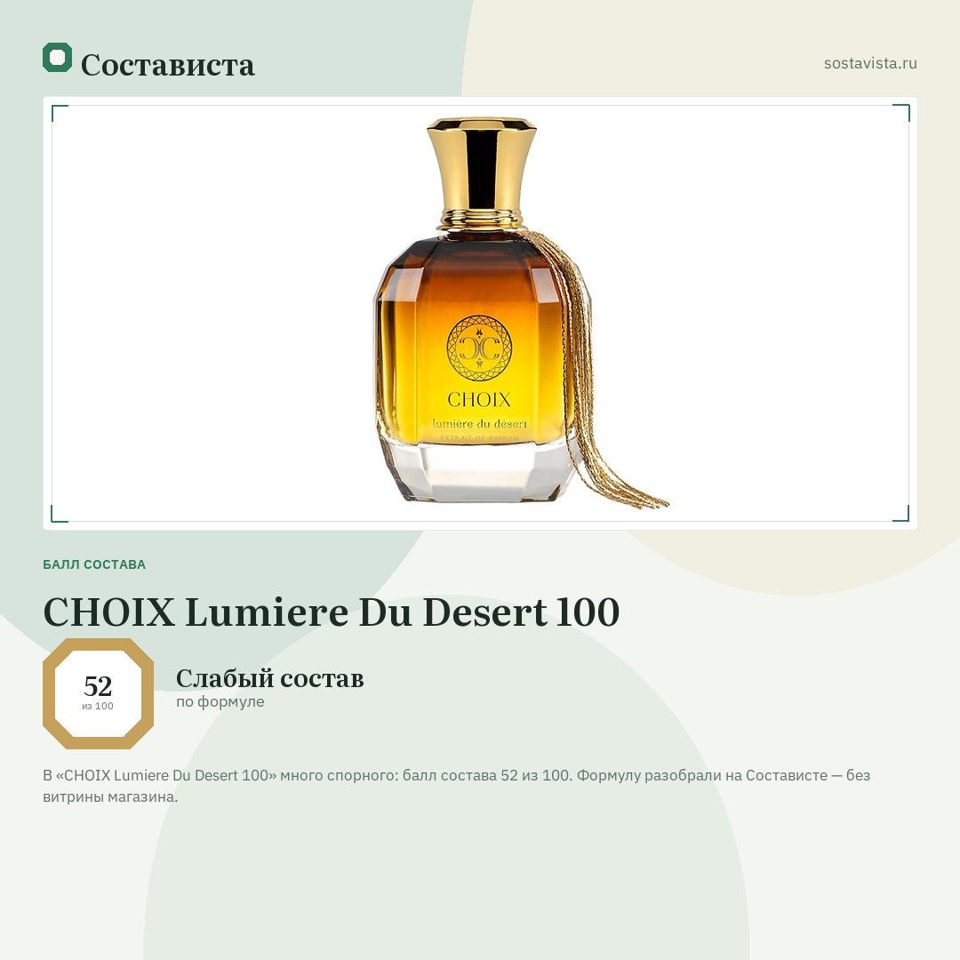 CHOIX Lumiere Du Desert 100: балл состава 52 из 100 — Состависта