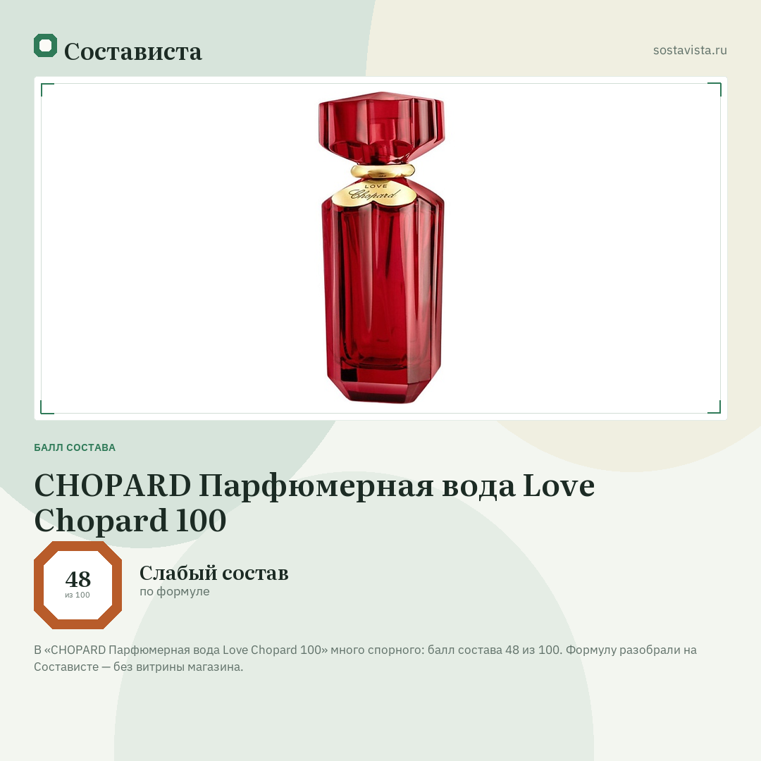 CHOPARD Парфюмерная вода Love Chopard 100: балл состава 48 из 100 — Состависта