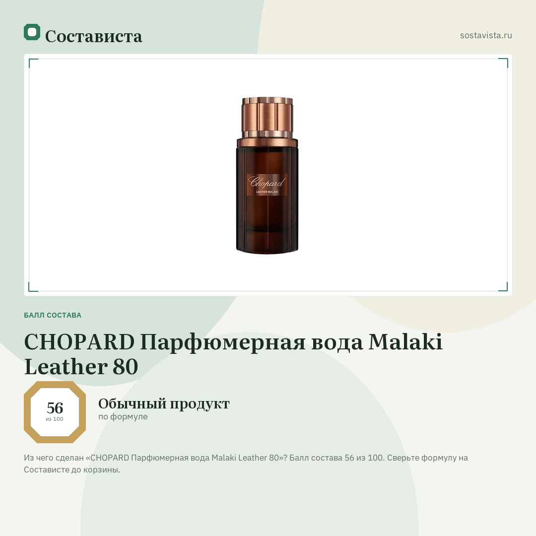 CHOPARD Парфюмерная вода Malaki Leather 80: балл состава 56 из 100 — Состависта
