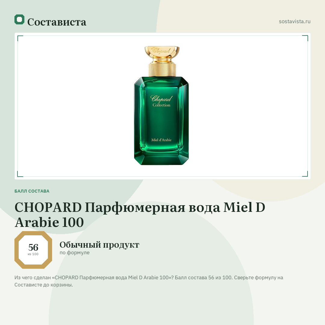 CHOPARD Парфюмерная вода Miel D Arabie 100: балл состава 56 из 100 — Состависта