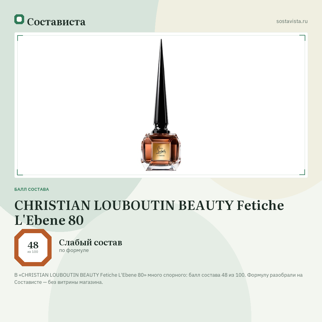 CHRISTIAN LOUBOUTIN BEAUTY Fetiche L'Ebene 80: балл состава 48 из 100 — Состависта