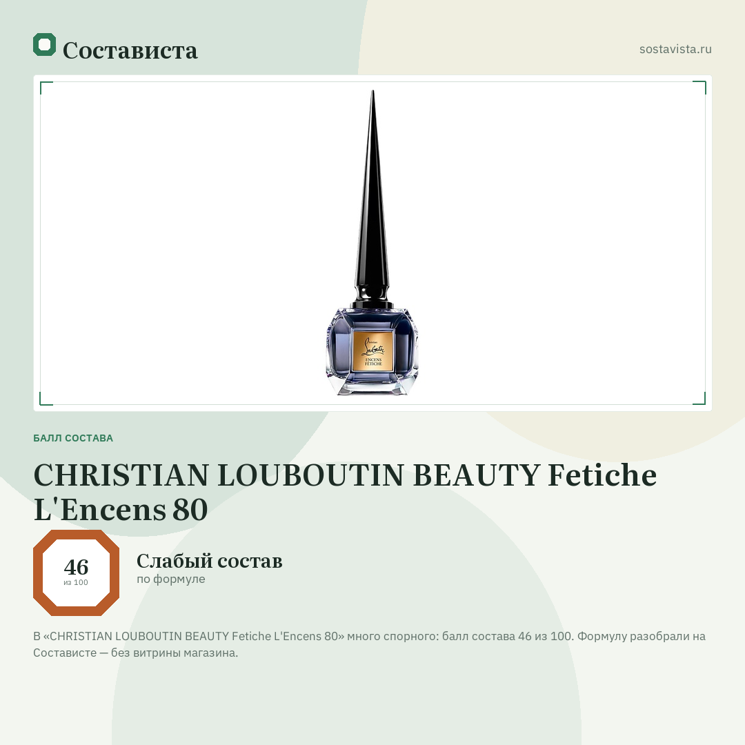 CHRISTIAN LOUBOUTIN BEAUTY Fetiche L'Encens 80: балл состава 46 из 100 — Состависта