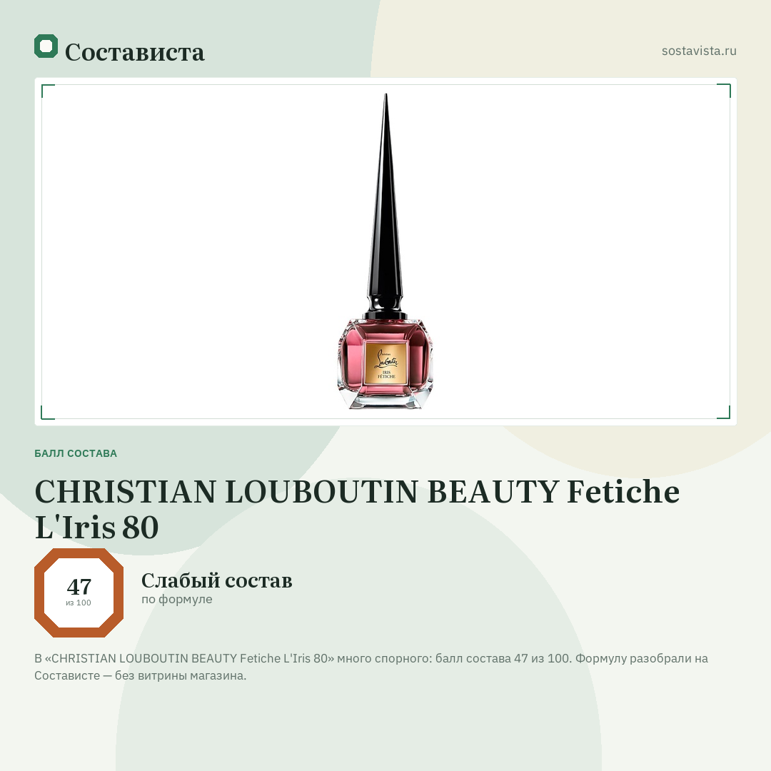 CHRISTIAN LOUBOUTIN BEAUTY Fetiche L'Iris 80: балл состава 47 из 100 — Состависта
