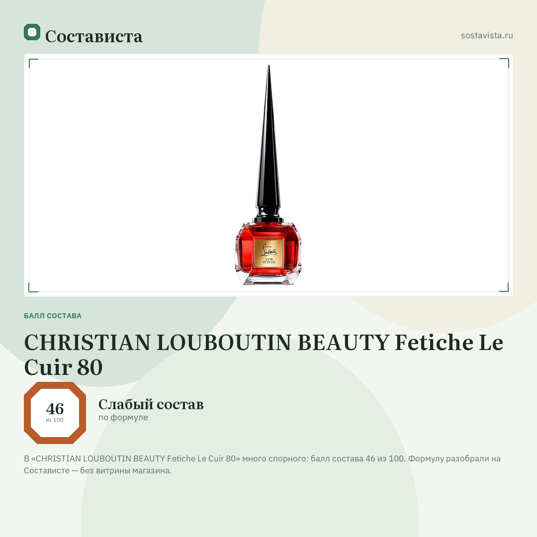 CHRISTIAN LOUBOUTIN BEAUTY Fetiche Le Cuir 80: балл состава 46 из 100 — Состависта