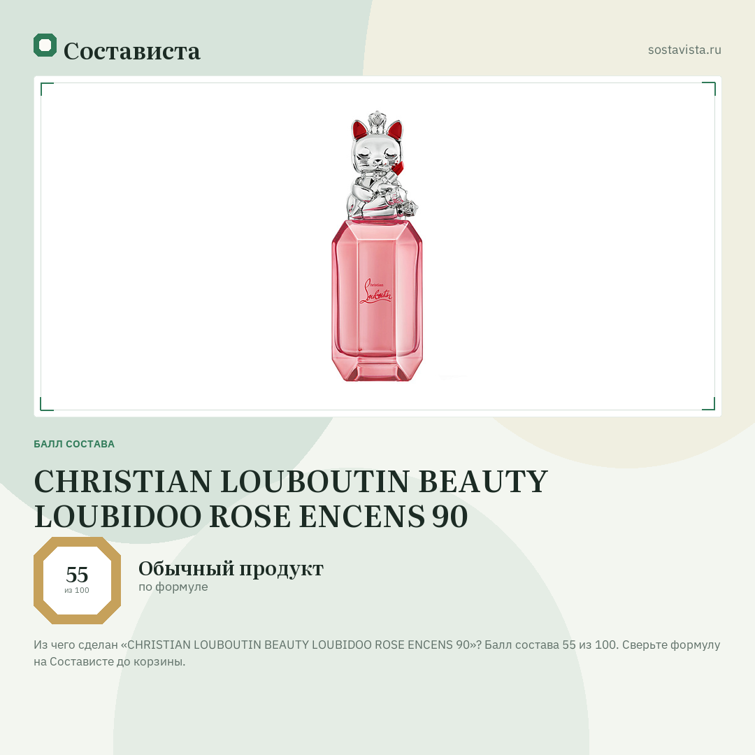 CHRISTIAN LOUBOUTIN BEAUTY LOUBIDOO ROSE ENCENS 90: балл состава 55 из 100 — Состависта