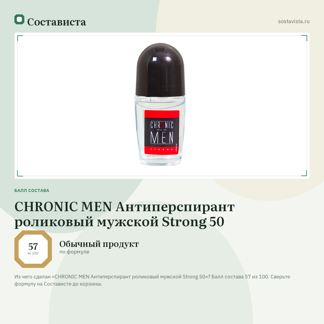CHRONIC MEN Антиперспирант роликовый мужской Strong 50: балл состава 57 из 100 — Состависта