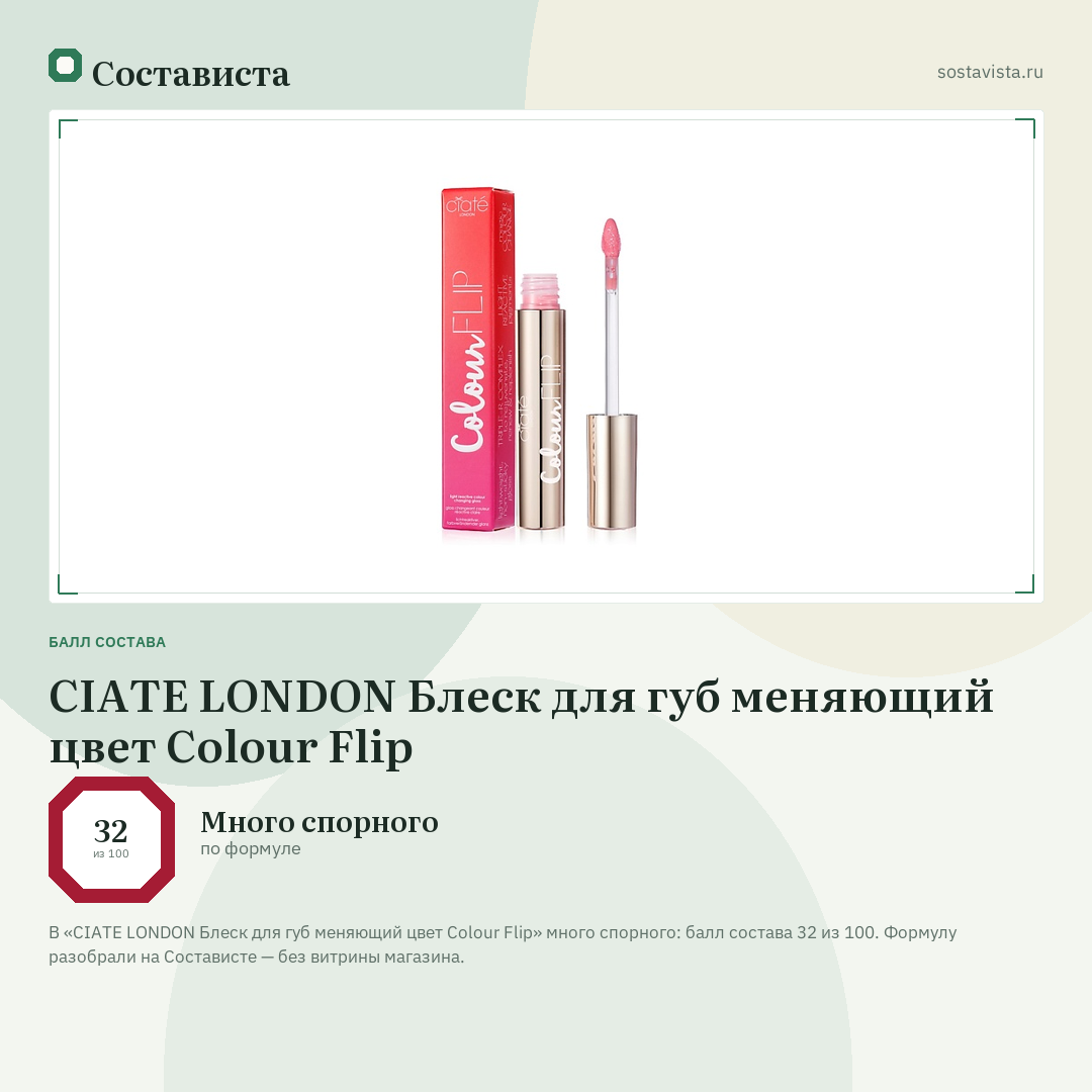 CIATE LONDON Блеск для губ меняющий цвет Colour Flip: балл состава 32 из 100 — Состависта