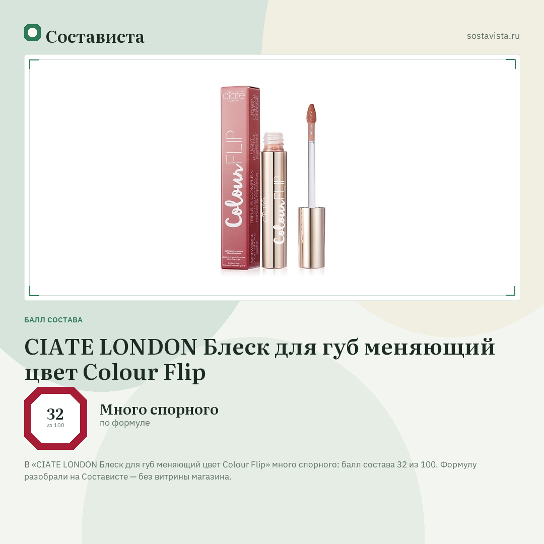 CIATE LONDON Блеск для губ меняющий цвет Colour Flip: балл состава 32 из 100 — Состависта