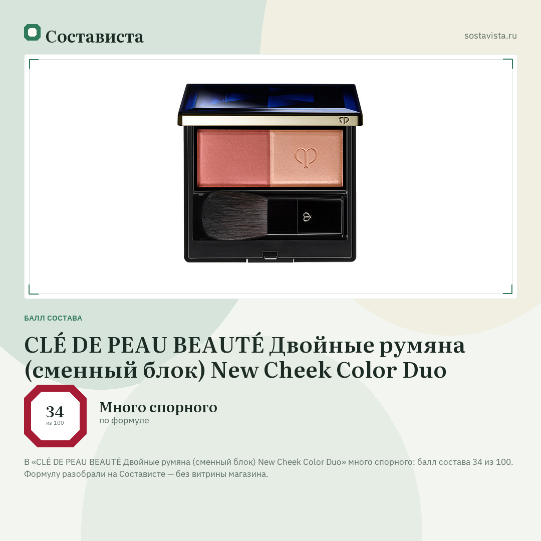 CLÉ DE PEAU BEAUTÉ Двойные румяна (сменный блок) New Cheek Color Duo: балл состава 34 из 100 — Состависта