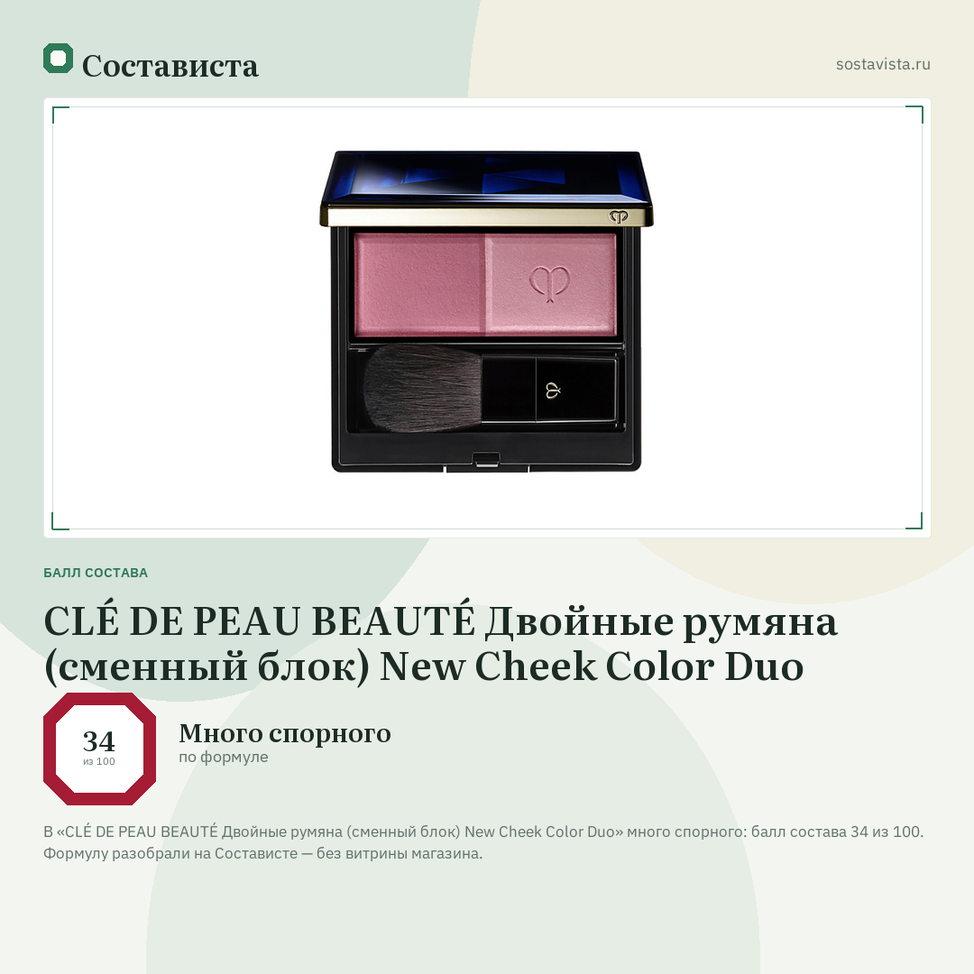 CLÉ DE PEAU BEAUTÉ Двойные румяна (сменный блок) New Cheek Color Duo: балл состава 34 из 100 — Состависта