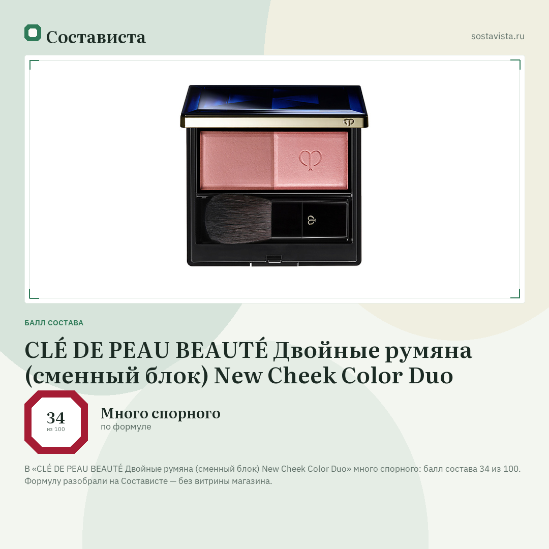 CLÉ DE PEAU BEAUTÉ Двойные румяна (сменный блок) New Cheek Color Duo: балл состава 34 из 100 — Состависта