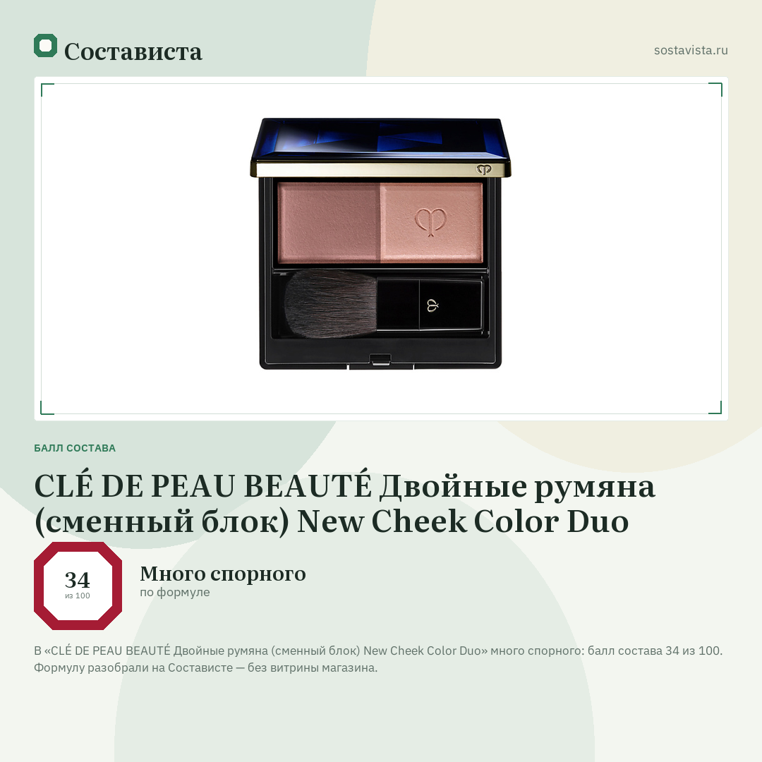 CLÉ DE PEAU BEAUTÉ Двойные румяна (сменный блок) New Cheek Color Duo: балл состава 34 из 100 — Состависта