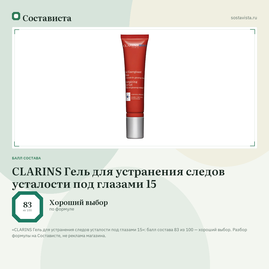 CLARINS Гель для устранения следов усталости под глазами 15: балл состава 83 из 100 — Состависта