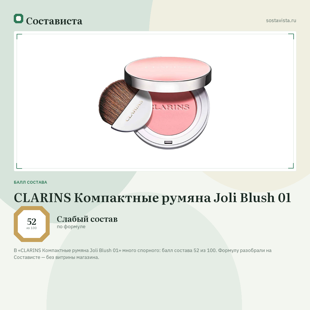CLARINS Компактные румяна Joli Blush 01: балл состава 52 из 100 — Состависта