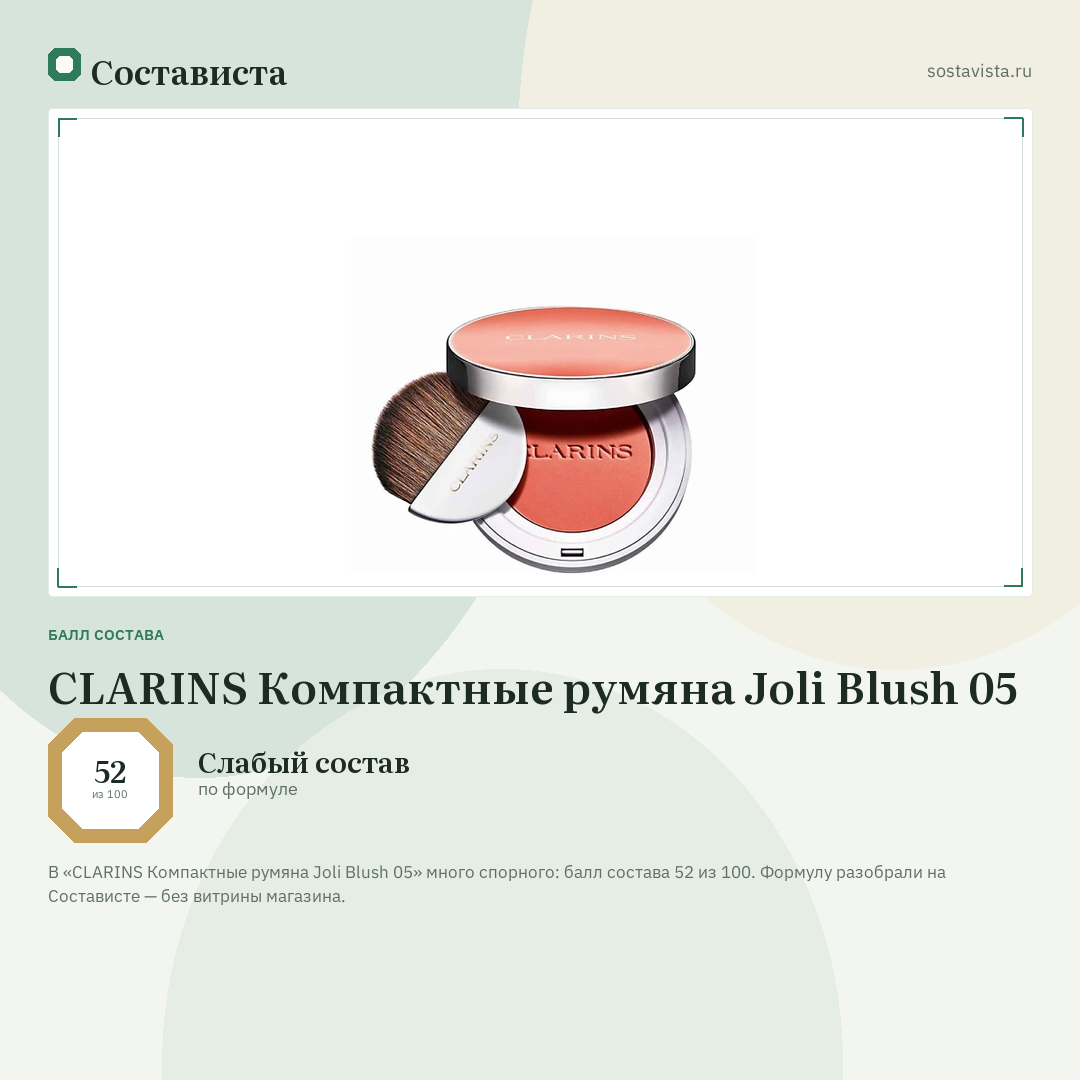 CLARINS Компактные румяна Joli Blush 05: балл состава 52 из 100 — Состависта