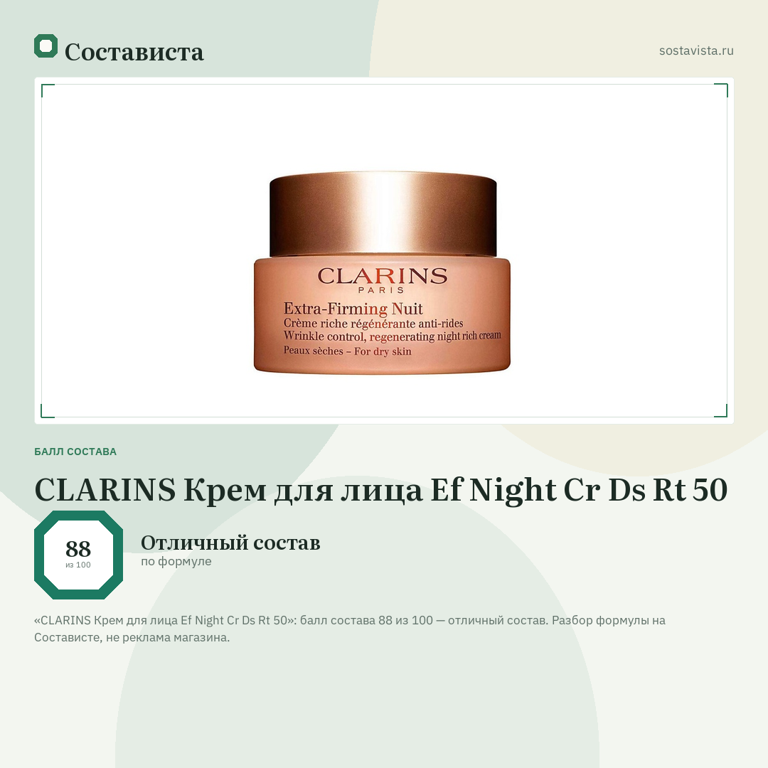 CLARINS Крем для лица Ef Night Cr Ds Rt 50: балл состава 88 из 100 — Состависта